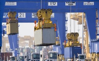 Container loading in a harbor
