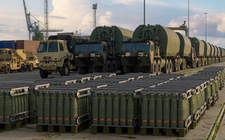 Pallets of 155mm artillery ammunition