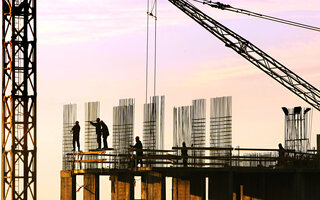 Silhouette of construction workers