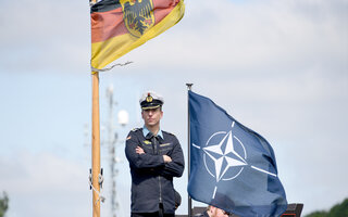 Seaman on top of a German navy ship