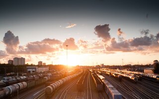 Sunset at freight train station