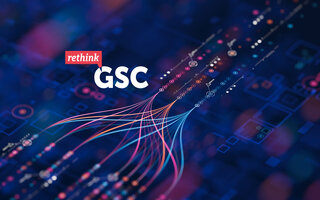 rethink logo with data traffic visualization