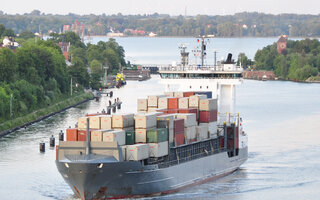 Container ship on channel