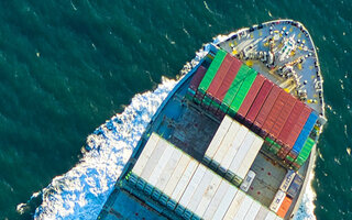 Aerial view of a container ship