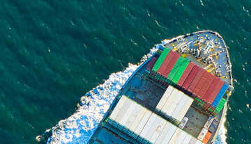 Aerial view of a container ship