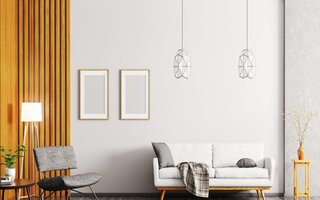 Interior of modern living room with sofa and armchair 3d rendering