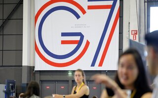 Billboard for G7 in event hall